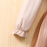 New Girls' Long-sleeved Lapel Waist Seal Mesh Splicing Dress