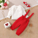 Baby Girl Lace Long-sleeved Straps Bandana 2 Pcs Sets