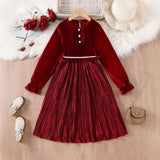 5-12Y Kid Girl Princess Long Sleeve Pleated Dresses