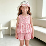 Kid Baby Girl Suit Cute Bow Embroidered Sleeveless Top Shorts 2 Pcs Set