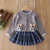1-6T Kid Baby Girls Sweater Cartoon Rabbit Princess Knitted 2 Pcs Set
