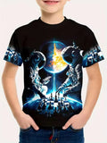 Kid Boy Fashion Cartoon Space Astronaut Summer Short Sleeve T-shirt Tops