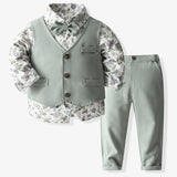 6M-5T Kid Baby Boys Floral British Style Birthday Suit 4 Pcs Set