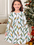 New Christmas Girls Christmas Theme Printed Crew Neck Dress