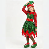 2-12T Kid Baby Girl Christmas Green Costume Party Performance 4 Pcs Set