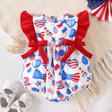 Baby Girl Summer Independence Day Sweet Fly Sleeve Printed Romper