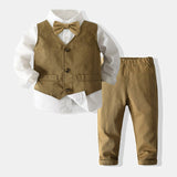 1-6T Kid Baby Boys Autumn Party Suit Long Sleeve Gentleman 4 Pcs Set