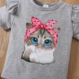 Kid Girls Summer Valentine's Day Cartoon Flying Sleeve 2 Pcs Set