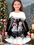 2-10T Kid Girl Christmas Long Sleeve Fashion Casual 3D Print Dresses