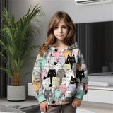2-12T Kid Girl Cat 3D Digital Print Casual Hoodie