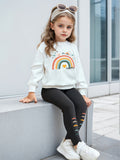 Girls 2-piece Set & Rainbow Print Long-sleeved Sweatshirt + Leggings, Winter/fall Clothes