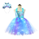 1-10T Kid Baby Girls Halloween Glowing Mermaid Princess Dresses