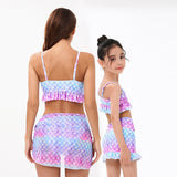 Swimsuit Parent-child Mermaid Scale Print Three-piece Bikini