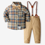 1-6Y Kid Baby Boys Plaid Overalls Autumn British Gentlemen Suits 4 Pcs Set