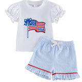 Kid Baby Girl Summer Independence Day Short Sleeve Striped 2 Pcs/Set
