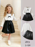3-10Y Kid Girls Black White Classic Matching  Fashion Trend 2 Pcs Set
