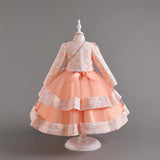 3-10T Kid Girl Long-sleeved Autumn Winter Banquet Performance Dresses