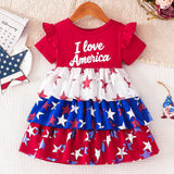 Kid Baby Girl Star Print Independence Day Cascade Cake Dress