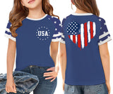Kid Girl Independence Day American Flag Print Short Sleeve Loose T-shirt Tops