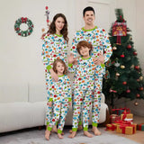 Family Matching Digital Print Christmas Lights Ball Snowman Pajamas