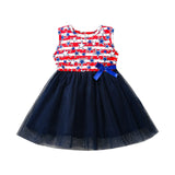 Baby Girl independence Day Bow Stars Striped Printed Tulle Princess Dress
