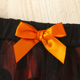 Baby Girls Halloween Pumpkin Print Long Sleeve Mesh Dress