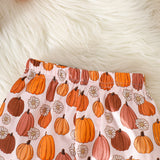 1-4Y Halloween Baby Cute Pumpkin Print Lapel Pajama 2 Pcs Set