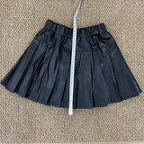 2-10T Kid Girls Leather Fur Collar Jacket Pleated Suits 2 Pcs Set