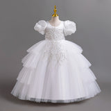 Kid Girls Irregular Bubble Sleeve Princess Wedding Dresses