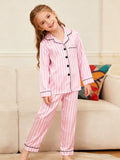 5-12Y Kid Girl Pajamas Autumn Winter Satin Long-sleeved Loungewear Pajamas