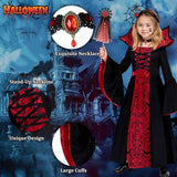 3-12Y Kid Girl Vampire Witch Red and Black Party Props Cosplay Costume