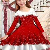 Christmas Crew Neck Dress Girls Korean Version Fashion Foreign Style Long Sleeve Snowflake