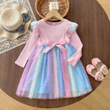 Kid Baby Girls Long-sleeved Korean Gradual Mesh Princess Dresses