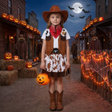 Girls Western Denim Skirt Set, Halloween Party Costumes, Tassel Vest Vest