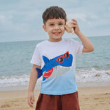 Kid Baby Boy Summer  Round Nec Knitted Cotton Shark Print T-shirt
