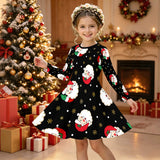3-12Y Kid Girls Long Sleeve 3D Printed Christmas Casual Dresses