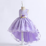 Kid Girls Princess Trailing Birthday Flower Host Piano Dress