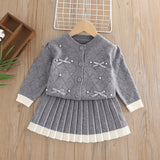 1-6T Kid Baby Girls College Bow Knitted Suit 2 Pcs Set