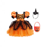 Girls Halloween Party Dress Purple Orange Cake Dress Kids Dress Vampire