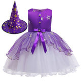Girls Halloween Party Dress Purple Orange Cake Dress Kids Dress Vampire