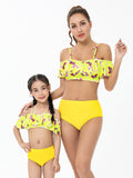 Family Matching Parent-child High Waist Sleeves Split Swimsuit