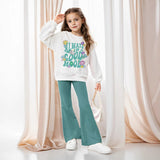 INS Girls Girls Floral and Slogan Pattern Shoulder Pullover and Flared Pants Two-piece Set