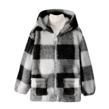 Men's and Women's Fashion Casual Plaid Warm Children's Top Hooded Plush Jacket