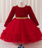 2-6Y Kid Baby Girls Birthday Banquet Red Host Piano Performance Princess Dresses