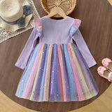 Kid Baby Girls Long-sleeved Korean Gradual Mesh Princess Dresses