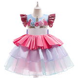 Kid Unicorn Flower Sleeveless Mesh Dresses