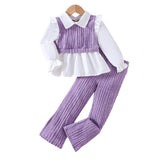Small and Medium-sized Children's New Product Girl Spring/summer Fake Two-piece Shirt Knitted Pants Set