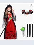 Halloween Vampire Costume Witch Horror Costume Queen Scepter Hooded Dress