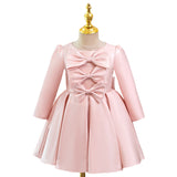 Kid Girl Banquet Pink Bow Princess Long Sleeves Dresses