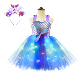 1-10T Kid Baby Girls Halloween Glowing Mermaid Princess Dresses